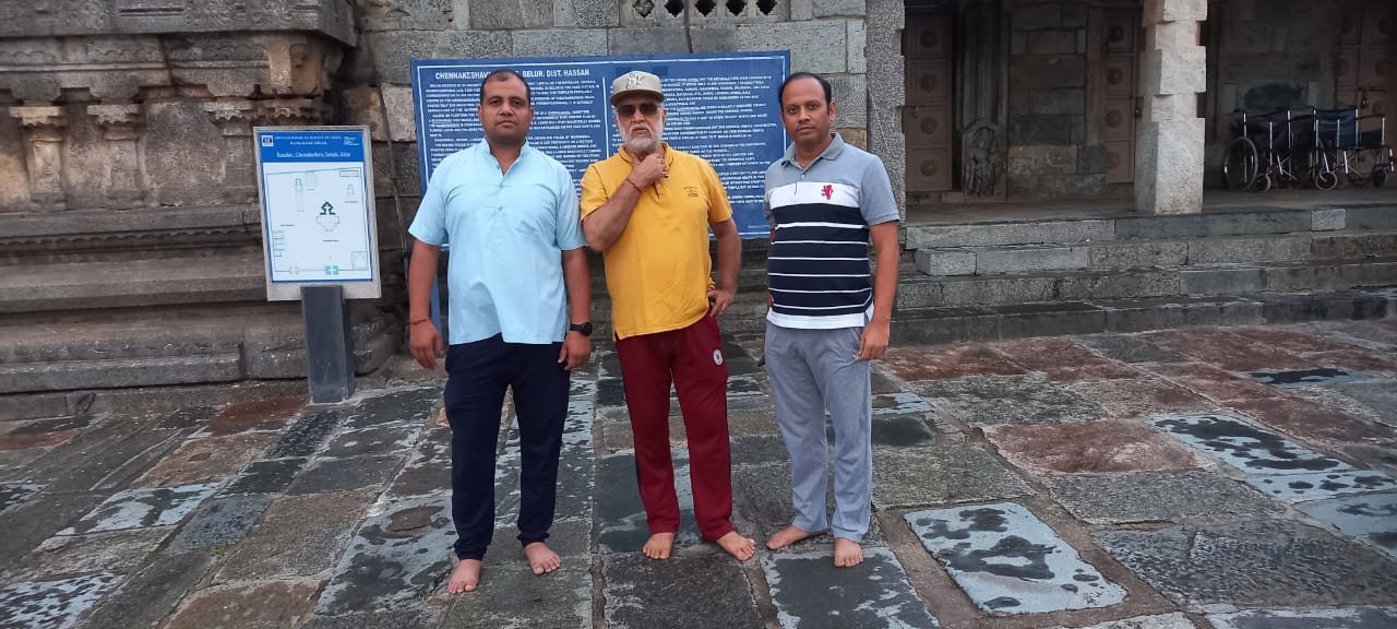 Vipin Bhardwaj with colleagues at the Chennakeshava Temple, Belur